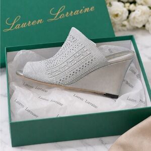 Lauren Lorraine Silver Crystal Knit Wedge Mule